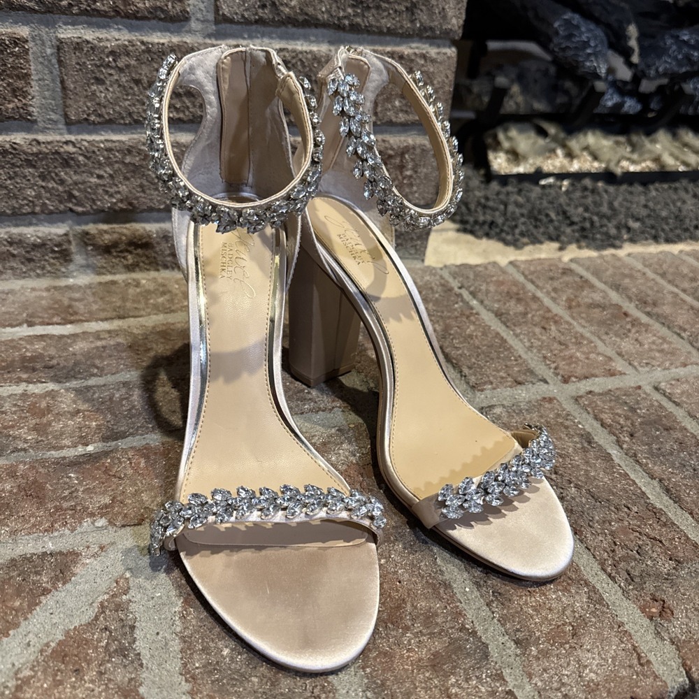 Jewel By Badgley Mischka Mayra Champagne Satin Rhinestone Ankle Strap Sz 10 #118